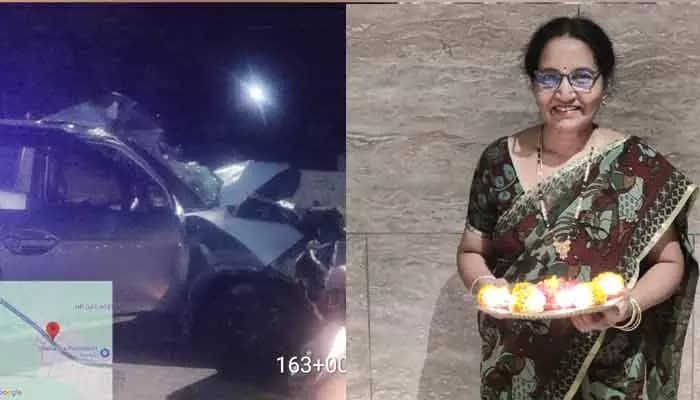 ఆగి ఉన్న లారీని ఢీ కొట్టిన కారు మహిళ మృతి