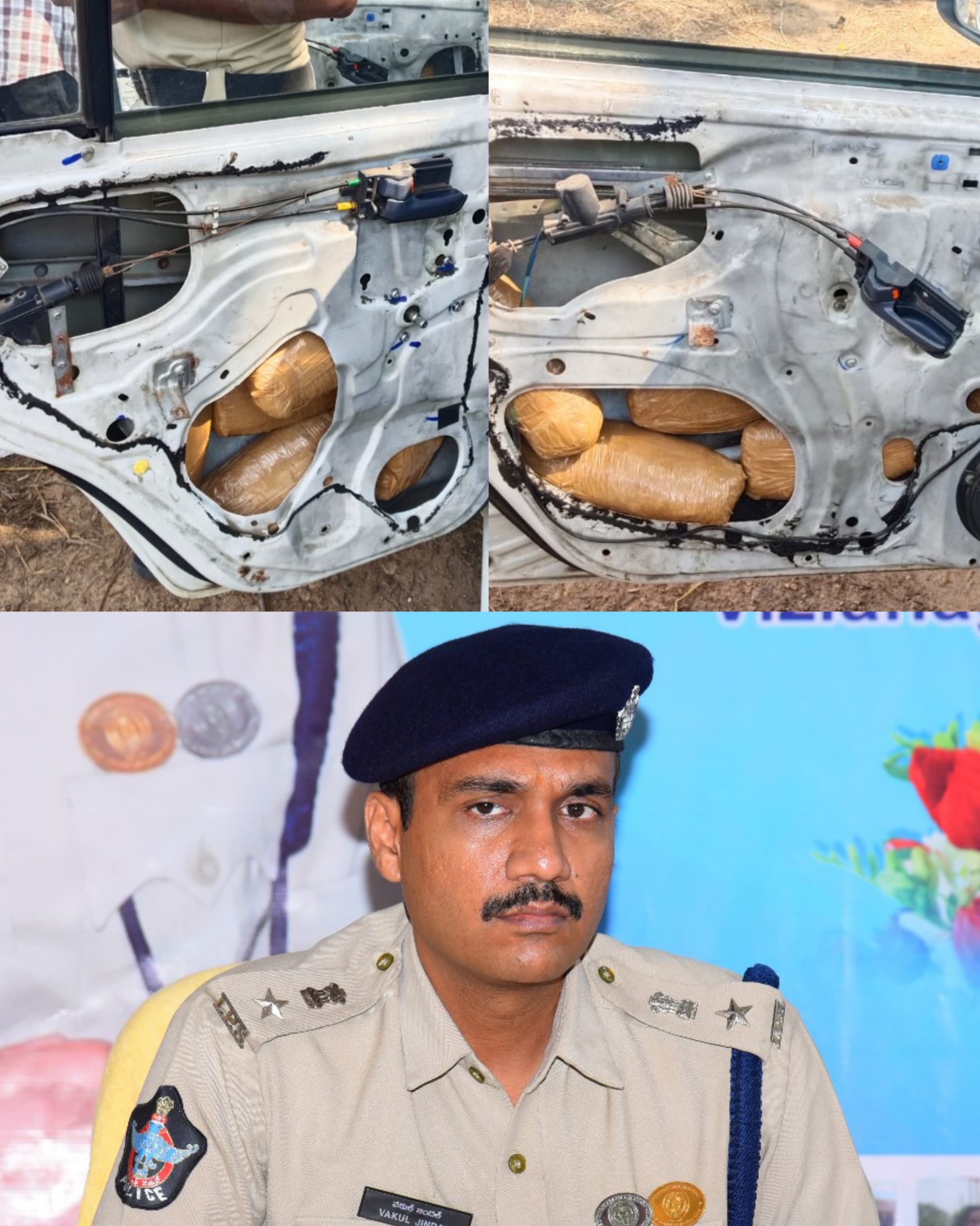 కారు డోర్లో తరలిస్తున్న 23 కిలోల గంజాయి సీజ్ చేసిన పోలీసులు