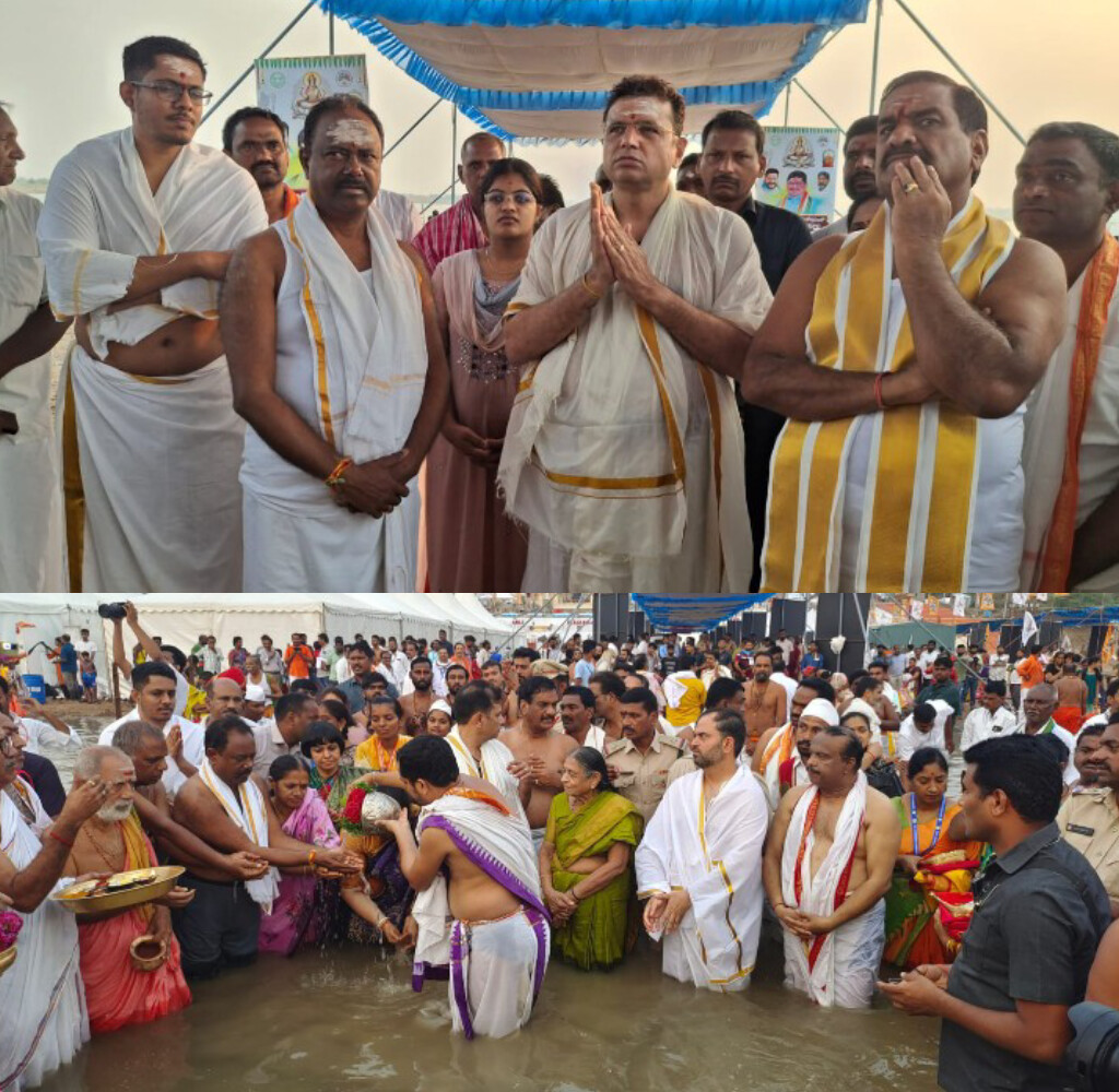 కాళేశ్వరం త్రివేణి సంగమంలో పుష్కర స్నానం చేసిన ఎమ్మెల్యే జీఎస్సార్ దంపతులు