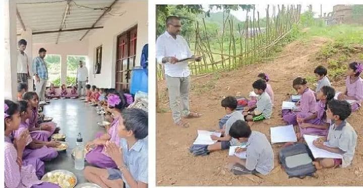 మారికలో చెట్టు కిందే విద్యా బోధన