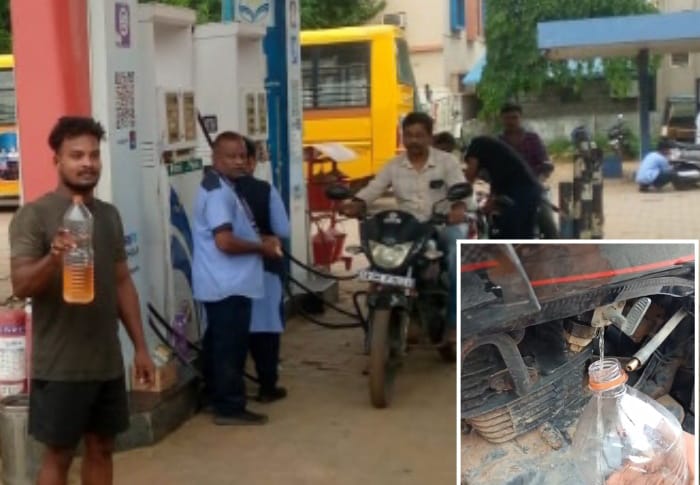 బంకులో కల్తీ పెట్రోల్.. వాహనదారుడు ఆందోళన..