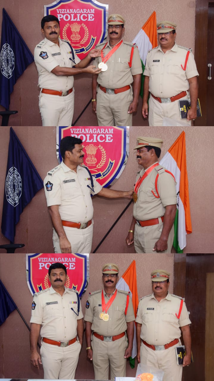 పవర్ లిఫ్టింగ్లో రెండు బంగారు పతకాలు సాధించిన ఎఎస్ఐ త్రినాధరావుఅభినందించిన – విజయనగరం జిల్లా ఎస్పీ ఎ.ఆర్.దామోదర్, ఐపిఎస్